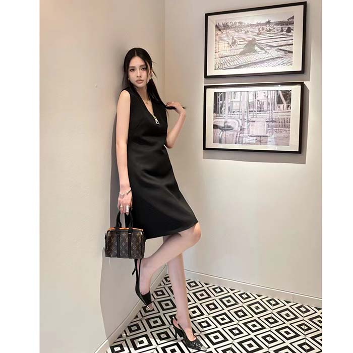 Louis Vuitton LV Women Zipper Neckline Dress Wool Silk Black 1AFGB1