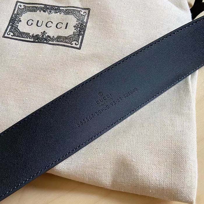 Gucci GG Unisex Belt with G Buckle Black Leather 4 Cm Width