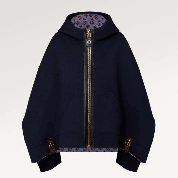 Louis Vuitton Men Cape Hoodie 3D-Effect Monogram Jacquard Wool Silk Navy Regular Fit