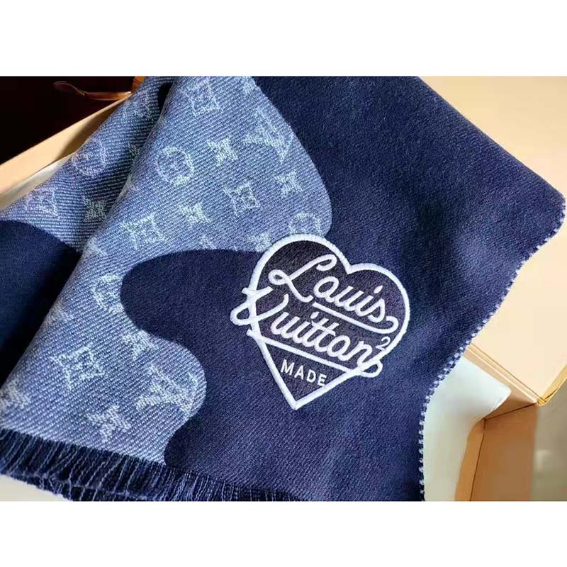 Louis Vuitton Unisex Monogram Drip Scarf Blue 100% Wool Allover Monogram