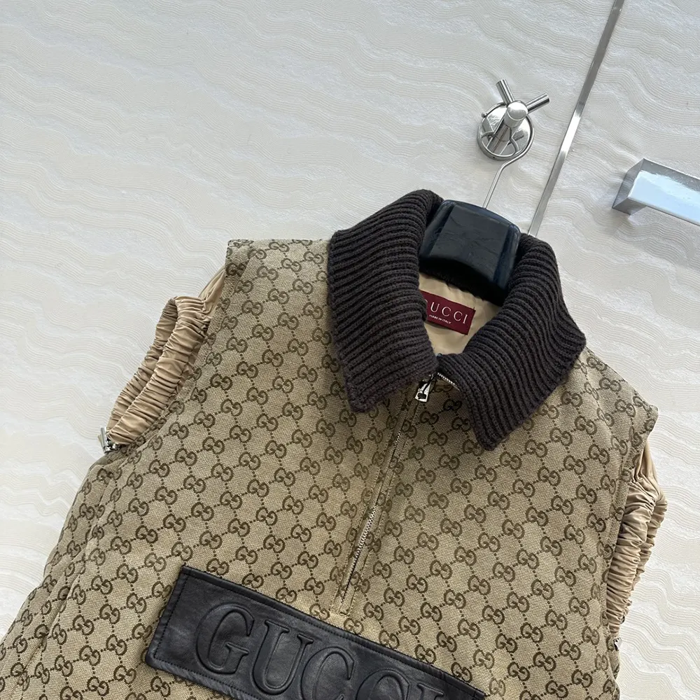 Gucci Women GG Canvas Gilet with Leather Label 823751Z8B1K