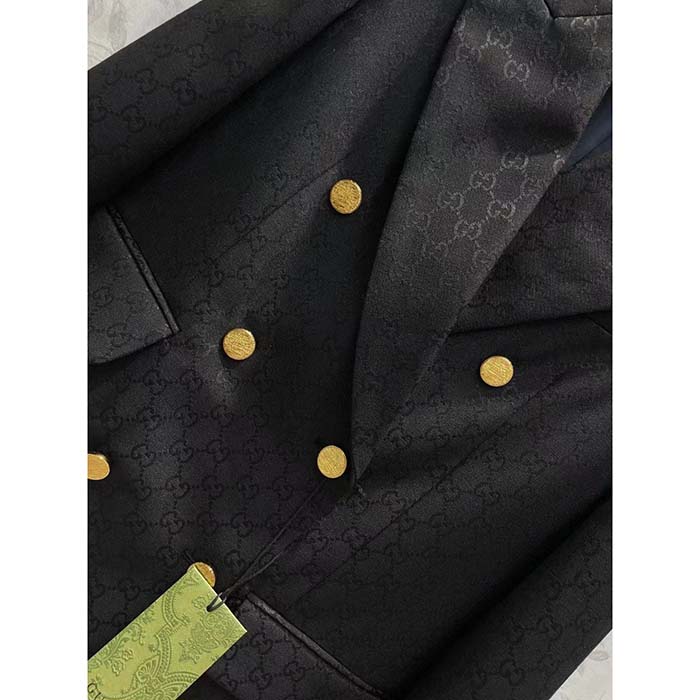 Gucci Women Light GG Canvas Single-Breasted Jacket Peak Lapel Flap Pockets