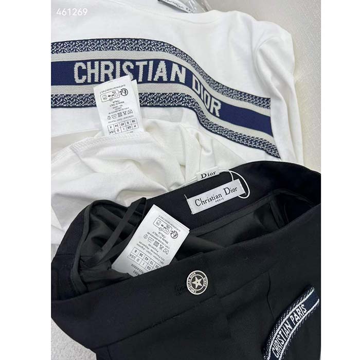 Dior CD Women T-Shirt White Navy Blue Cotton Jersey