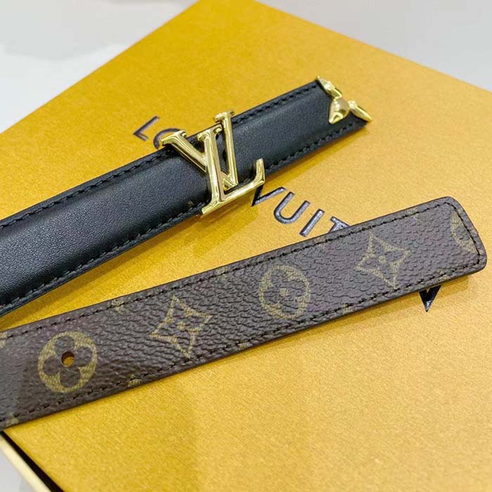 Louis Vuitton Unisex LV Pretty LV 20 MM Reversible Belt Black Leather Monogram Canvas Recto Side