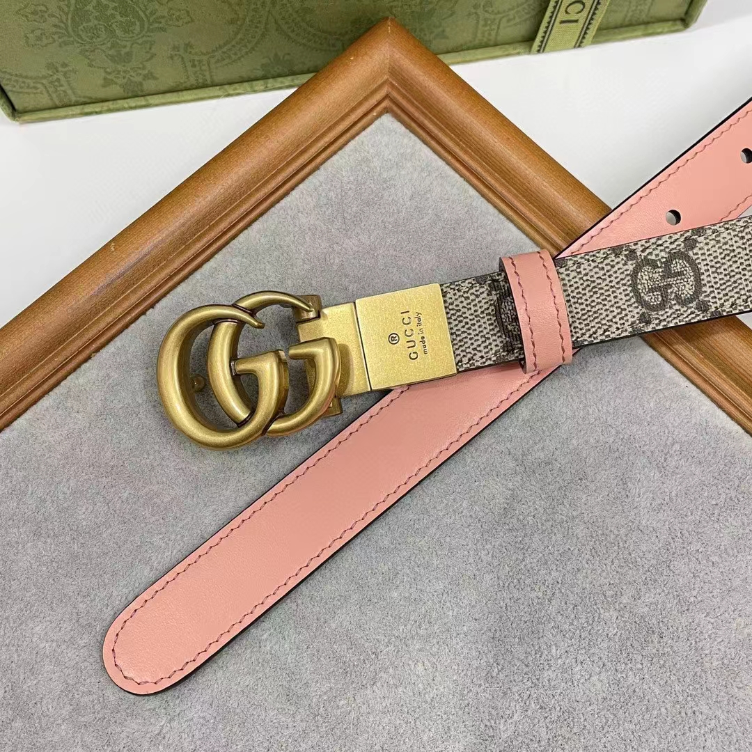 Gucci Unisex Marmont Reversible Thin Belt Beige Ebony GG Supreme Canvas