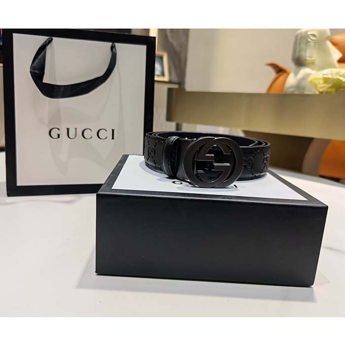 Gucci Unisex GG Marmont Belt Black Leather Double G Black Buckle