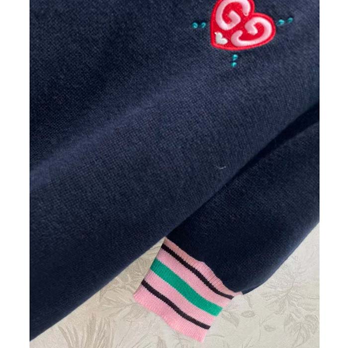Gucci Women Fine Knit Sweater Embroidery GG Heart Round Neck
