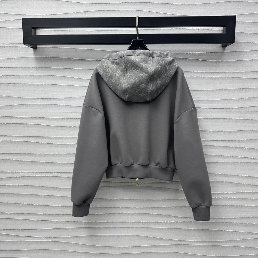 Louis Vuitton Women Monogram Accent Knit Hoodie-Grey 1AGCI2
