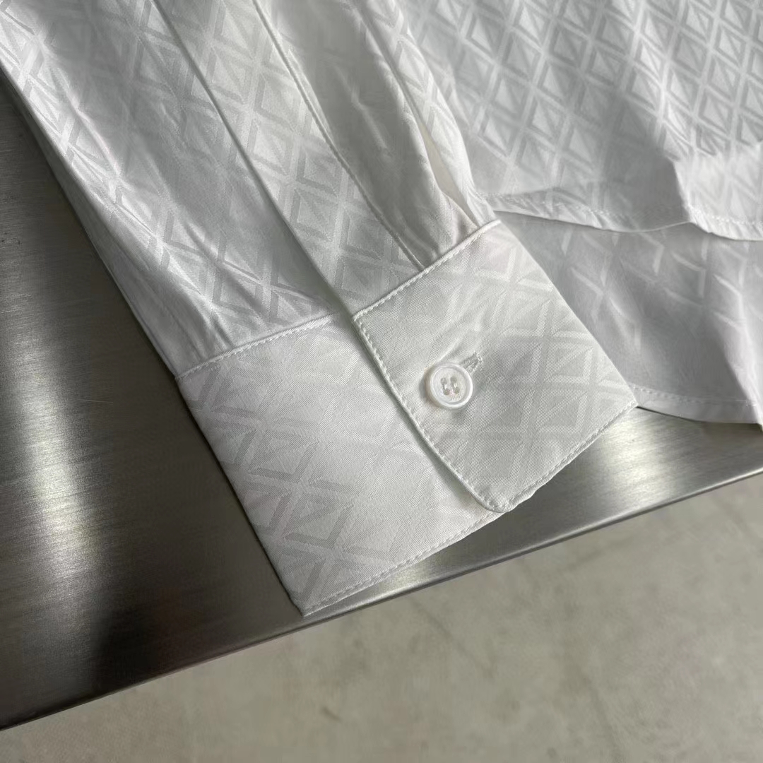 Dior Women CD Diamond Shirt White Silk-Blend Jacquard All-Over Shirttail Hem Viscose Silk