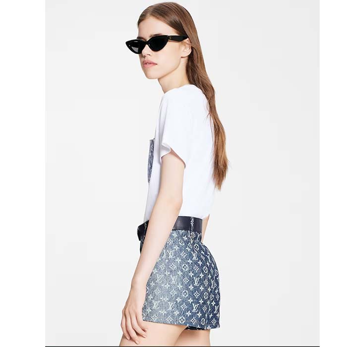 Louis Vuitton Women Monogram Pocket T-Shirt Cotton White Monogram Jacquard Denim LV Golden Chain