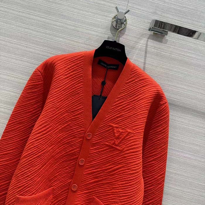 Louis Vuitton Women Wool Cardigan Regular Fit LV Epi XL Knitted Motif Red Certified Merino
