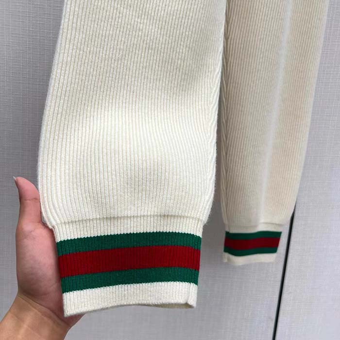 Gucci Women GG Rib Wool Pant Web Elastic Waist Drawstring Elastic Leg Cuffs