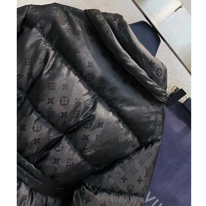 Louis Vuitton LV Women Flight Mode Monogram Jacquard Puffer Wrap Coat Polyamide Black