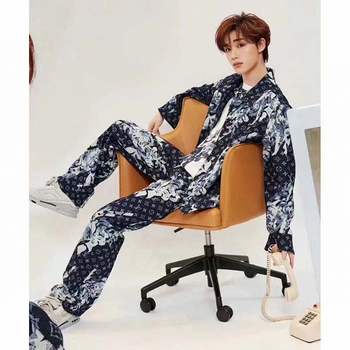 Louis Vuitton Men LV Monogram Printed Denim Pants Regular Fit Printed Monogram Flower