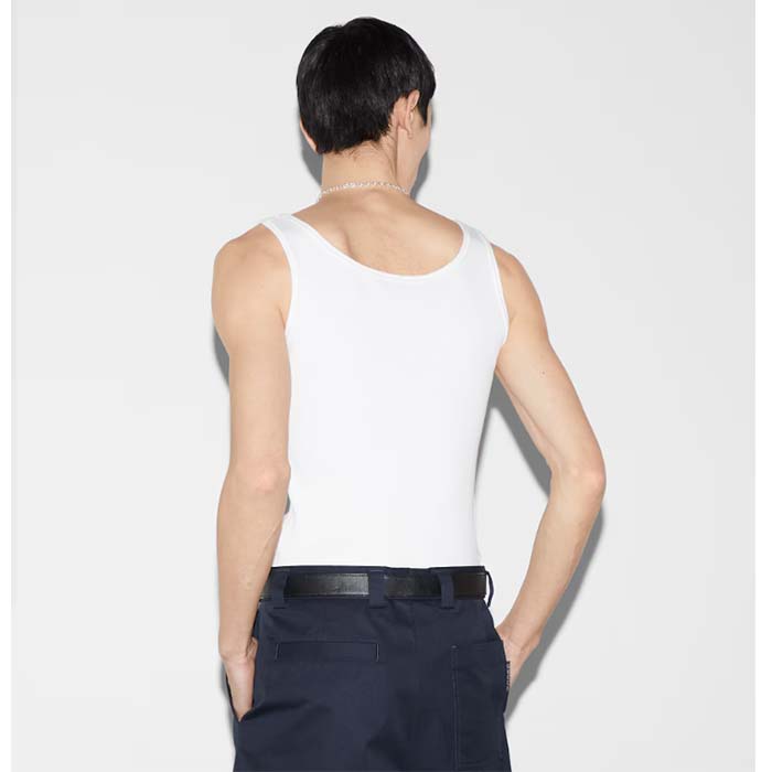 Gucci Men GG Rib Cotton Tank Top Gucci Print White Scoop Neck Sleeveless