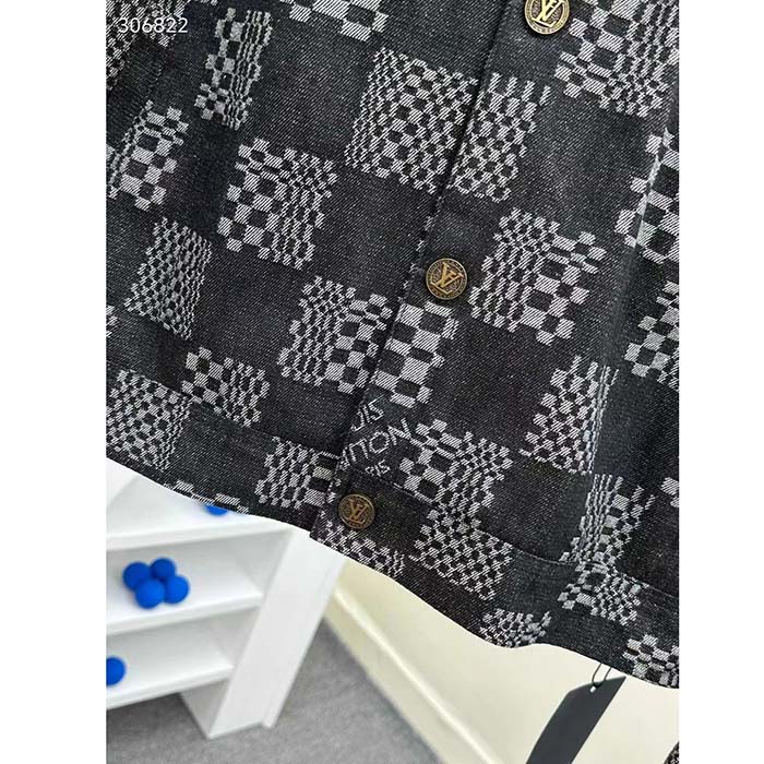 Louis Vuitton Women LV Distorted Damier Denim Jacket Cotton Indigo Blue Regular Fit