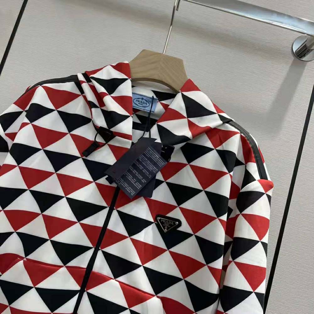 Prada Women Printed Jersey Hoodie-Red