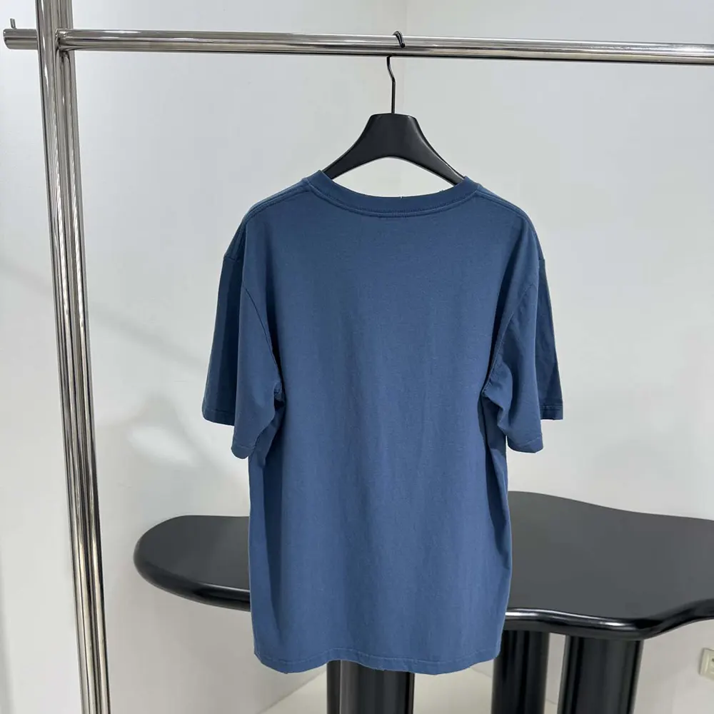 Dior Men Christian Dior Couture T-Shirt Relaxed Fit Blue Distressed-Effect Cotton Jersey