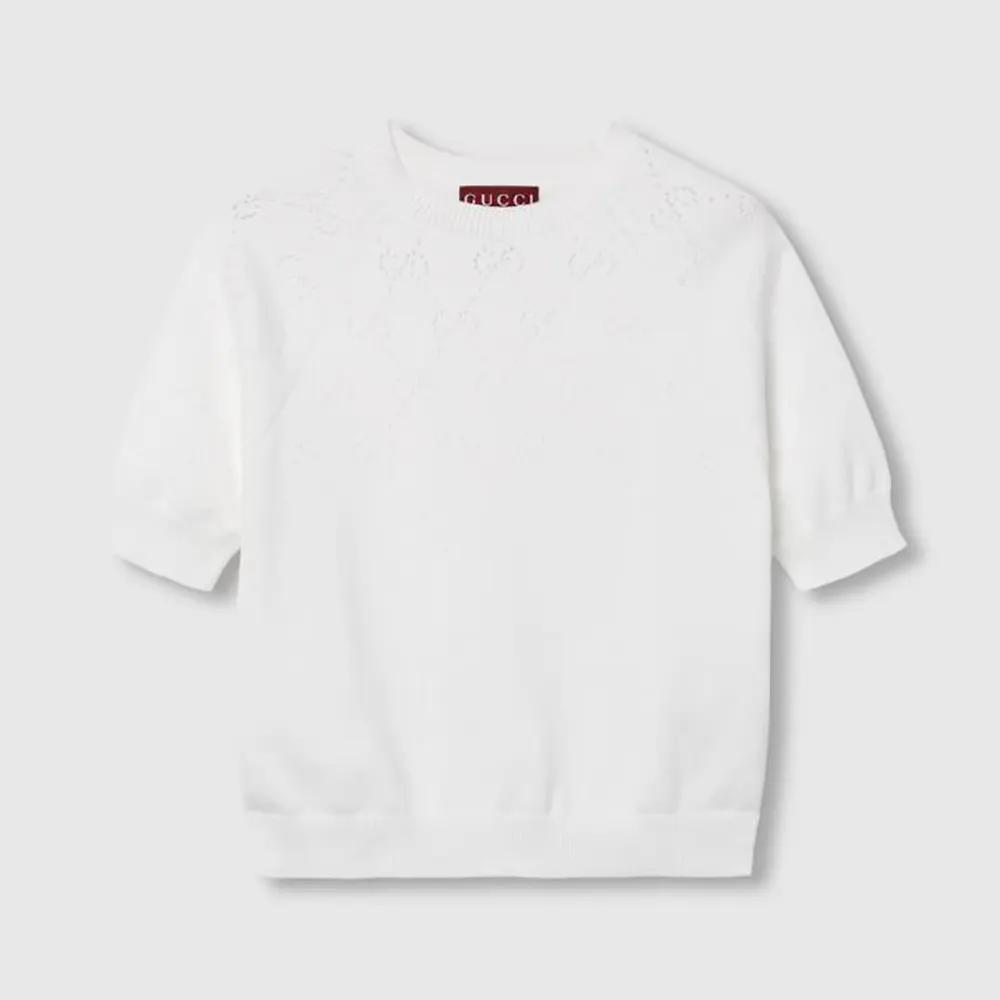 Gucci Women GG Cotton Crewneck Top-White ‎820703XKEO6
