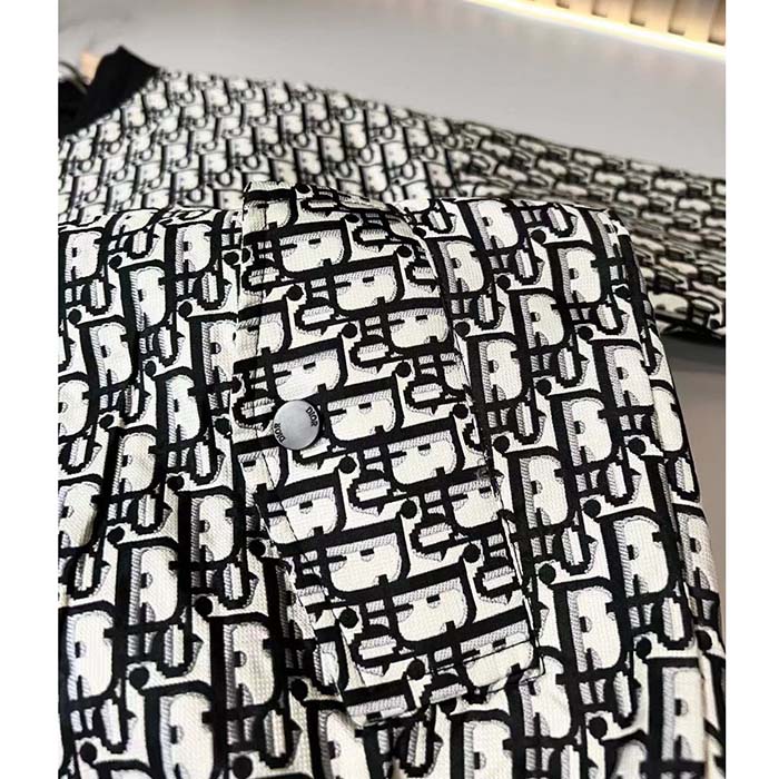 Dior Women CD Bomber Jacket Blue Technical Taffeta Jacquard Dior Oblique Motif