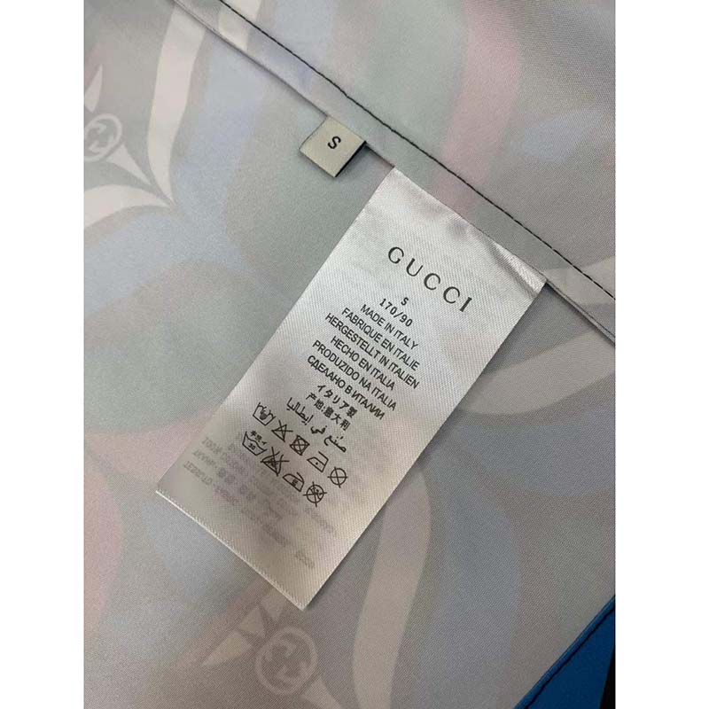 Gucci GG Women Adidas x Gucci Trefoil Print Bowling Shirt Straight Hem Side Vents Viscose