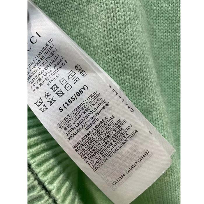 Gucci Men GG Fine Cashmere Cardigan Interlocking G Light Green Crewneck Long Sleeves