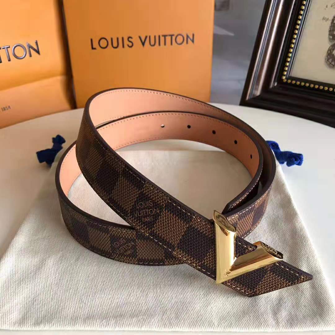 Louis Vuitton LV Unisex Essential V 30mm Belt in Damier Ebene Canvas and Calf Leather
