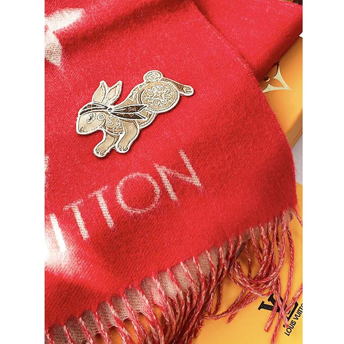 Louis Vuitton LV Women Precious Rabbit Essential Scarf Red Wool Jacquard Monogram