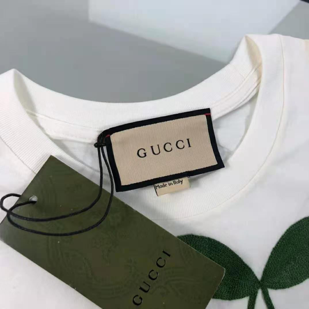 Gucci Women Gucci Cherry Print Cotton T-Shirt Jersey Crewneck Cropped Fit-White