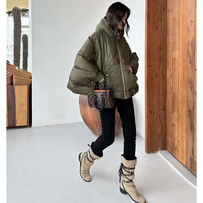 Louis Vuitton LV Women Monogram Accent Pillow Puffer Cape Khaki Regular Fit