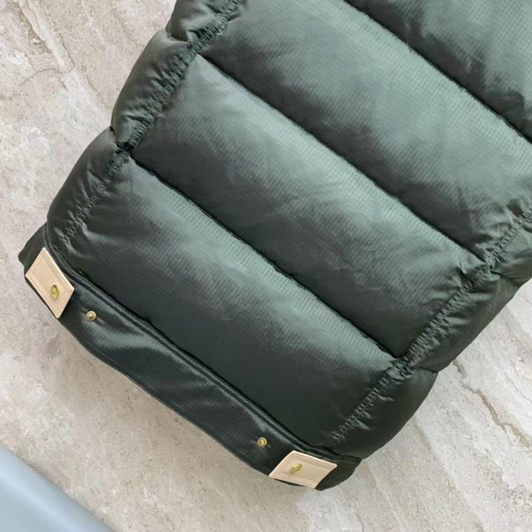 Louis Vuitton LV Women Leather Accent Sleeveless Puffer Jacket Khaki Beige Regular Fit