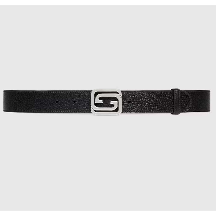 Gucci GG Unisex Belt Squared Interlocking G Buckle Black GG Supreme Canvas Black Leather 30 MM Width