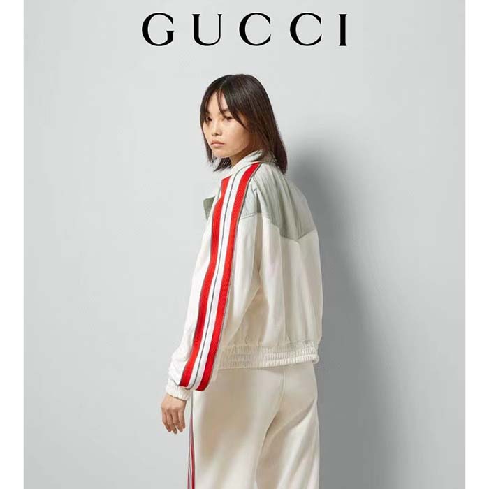 Gucci Women GG Technical Jersey Zip Sweatshirt Interlocking G Embroidered Patch High Neck Dropped Shoulder