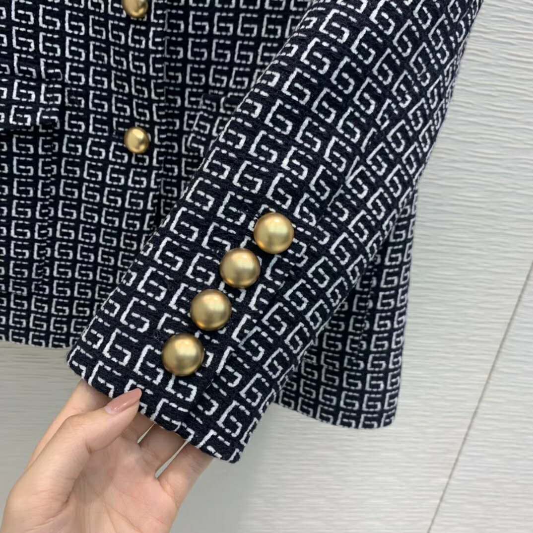 Gucci Women Square G Wool Jacket in Boxy Fit-Navy