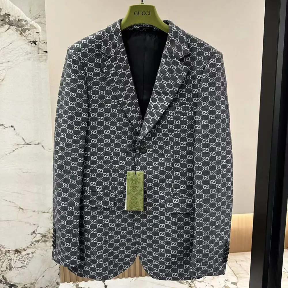 Gucci Men Gucci Classic Silver Wool Blazer