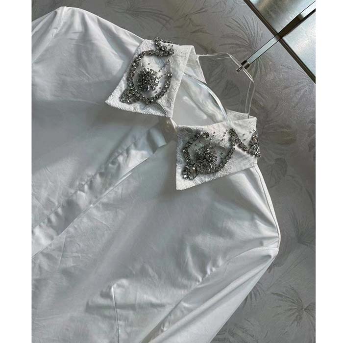 Gucci Women GG Cotton Poplin Shirt Embroidery Long Sleeves Concealed Placket