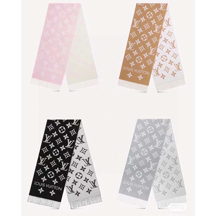 Louis Vuitton LV Unisex Essential Scarf Black Wool Contrasting Monogram Motif Signature