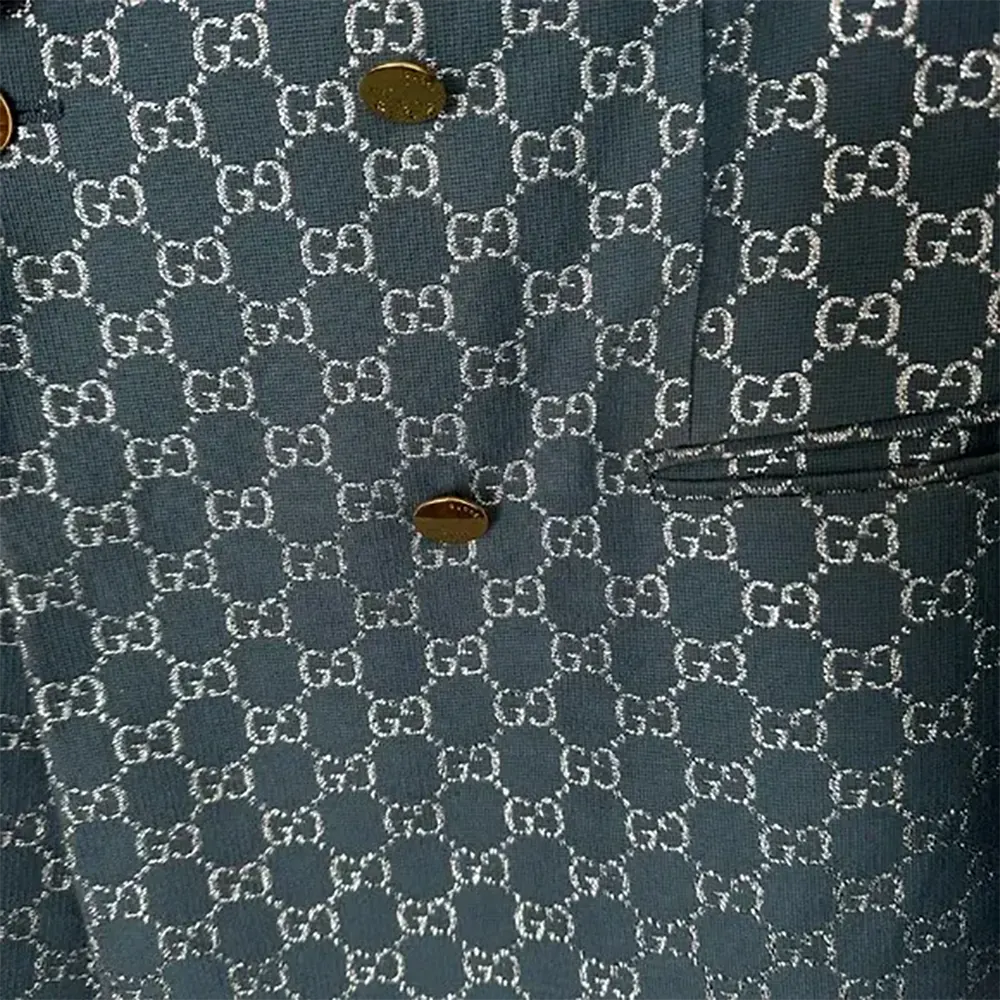 Gucci Men Double Breasted Wool Jacket with GG Shadow-Navy