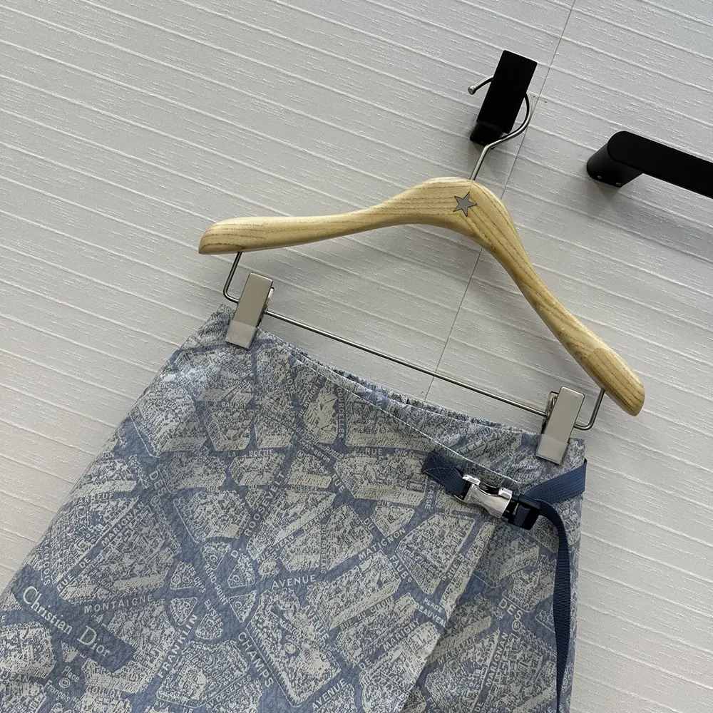 Dior Women Skort White and Chambray Blue Jacquard Technical Taffeta with Plan de Paris Motif