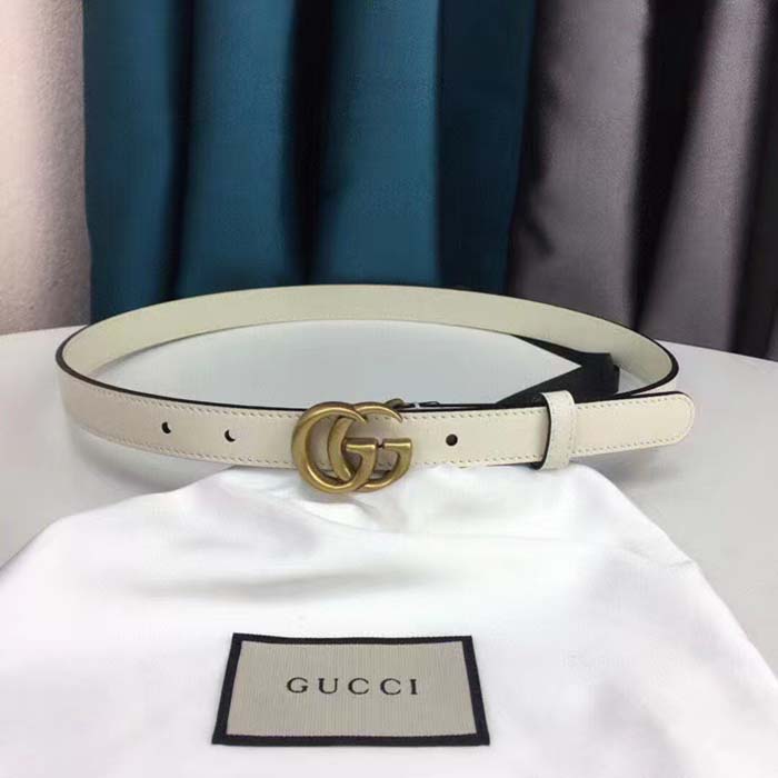 Gucci Unisex GG Leather Belt Double G Buckle White Leather 2 CM Width