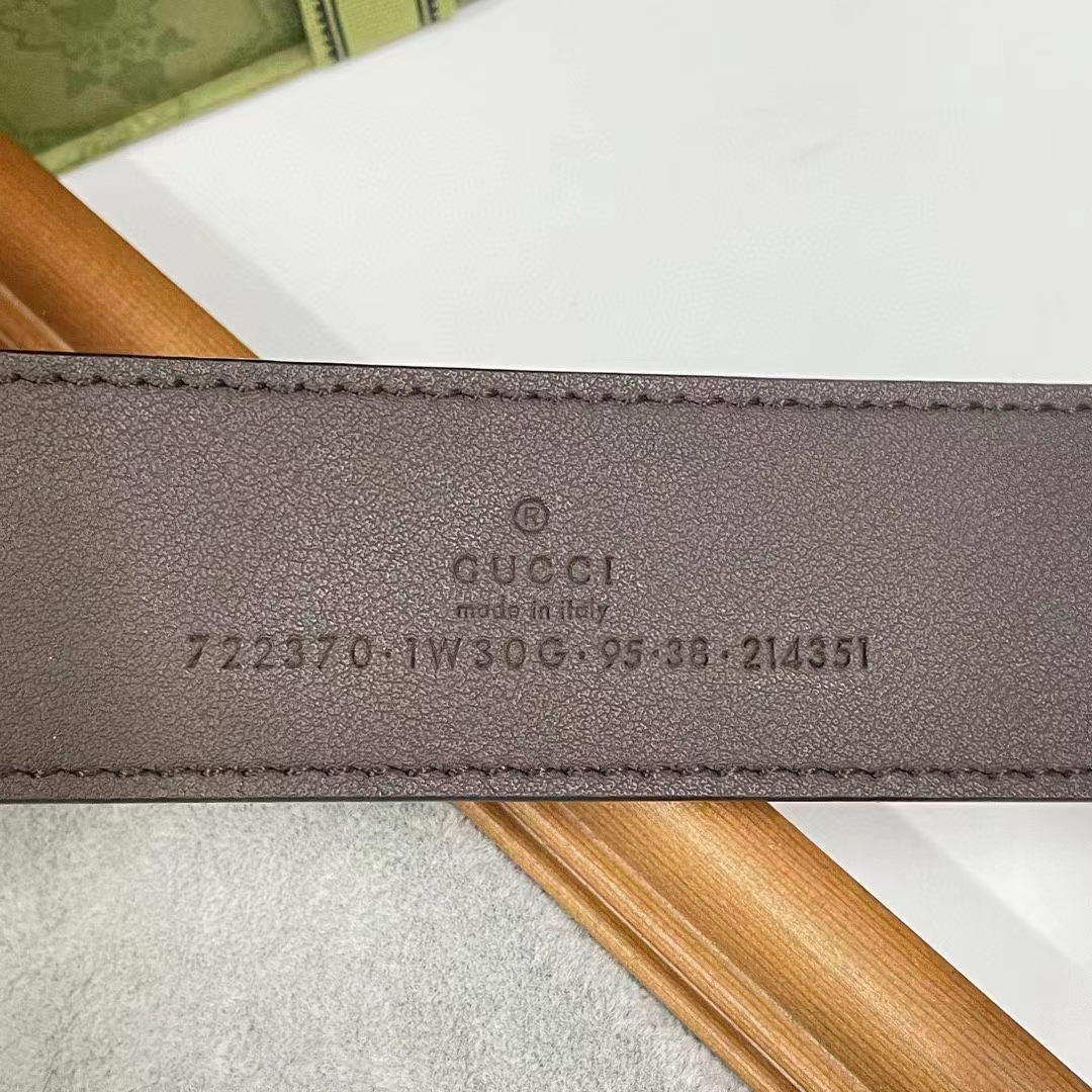 Gucci Unisex Belt Rectangular Buckle Beige Ebony GG Supreme Canvas 3.6 CM Width