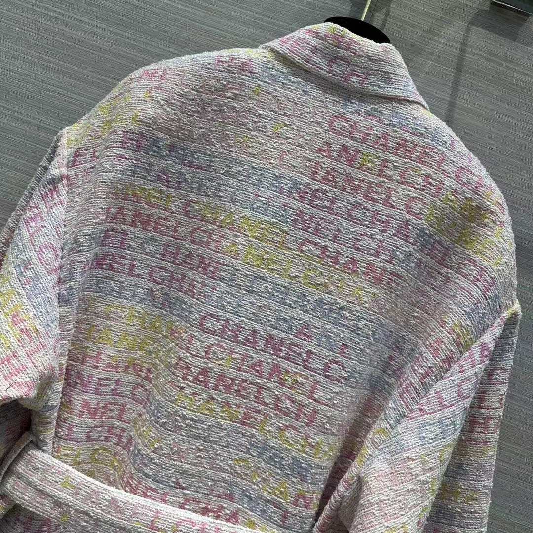 Chanel Women CC Coat Embroidered Cotton Wool Tweed Pink Yellow Ecru Blue Ref. P76296 V68251 NS965