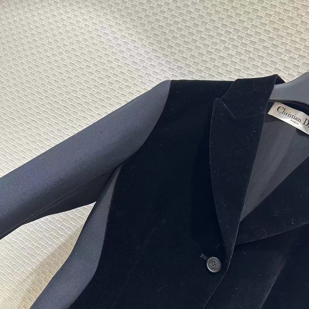 Dior Women CD Fitted Jacket Black Velvet-Effect Wool Silk