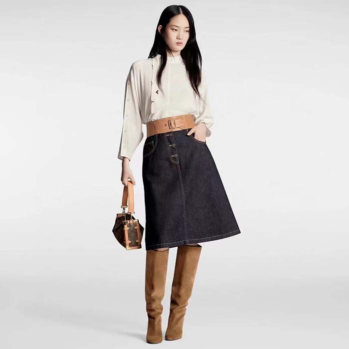 Louis Vuitton Women LV Monogram Lavaliere Button Sleeve Blouse White Silk Regular Fit