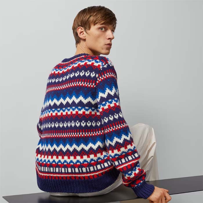 Gucci Men Knit Wool Sweater Gucci Embroidery Crewneck Dropped Shoulder Rib Style ‎763391 XKDOX 4216