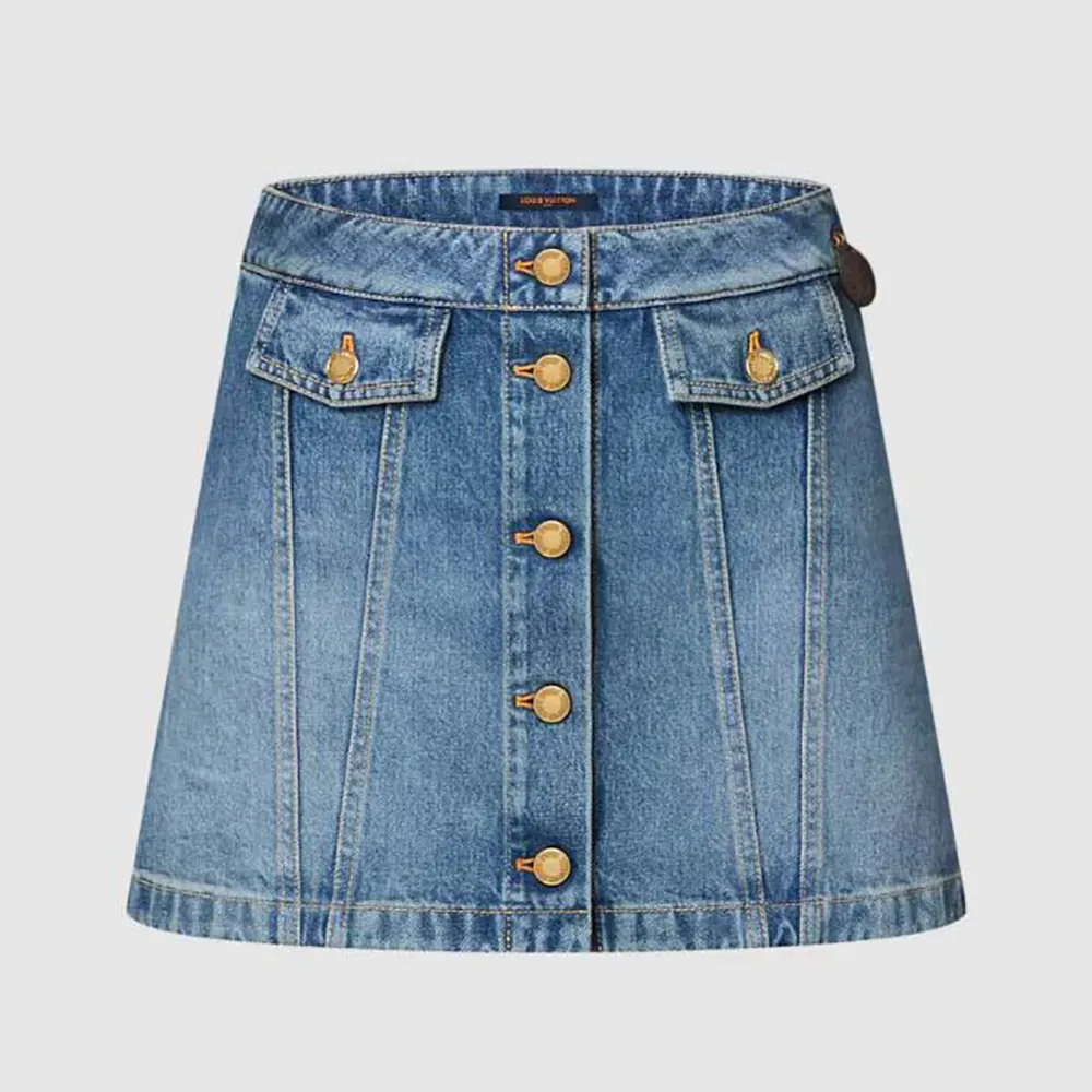 Louis Vuitton Women Button Front Denim Mini Skirt 1AGOTP