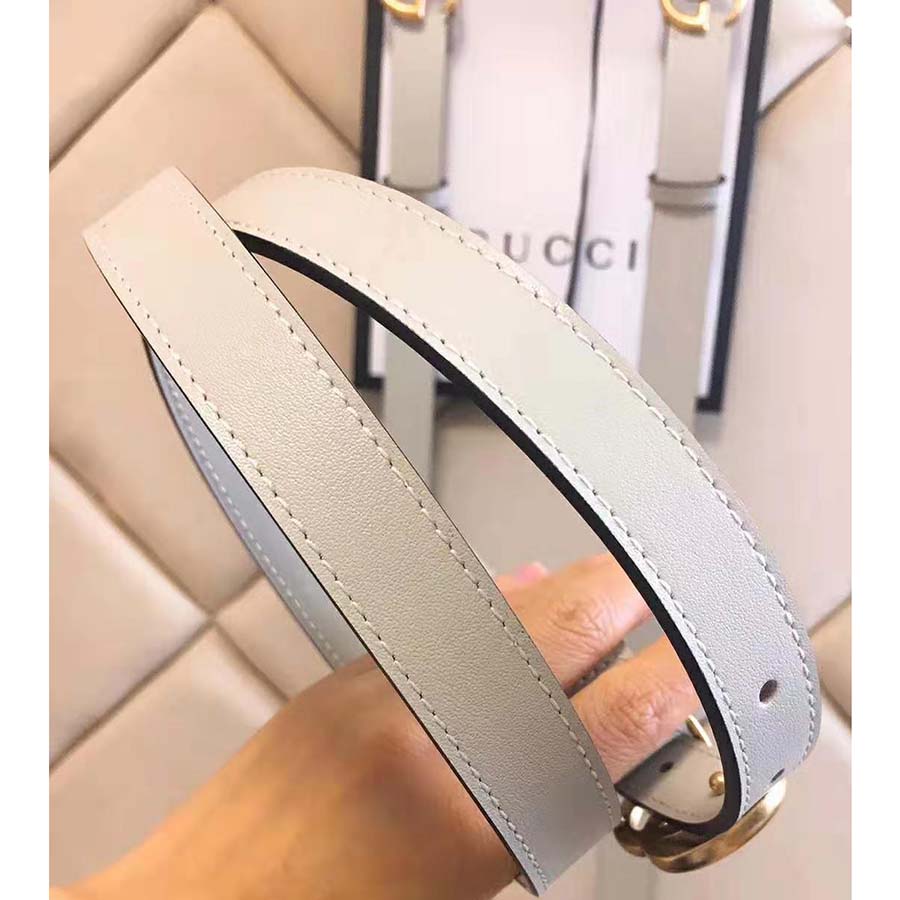 Gucci Unisex Leather Belt with Double G Buckle in 2cm Width-White