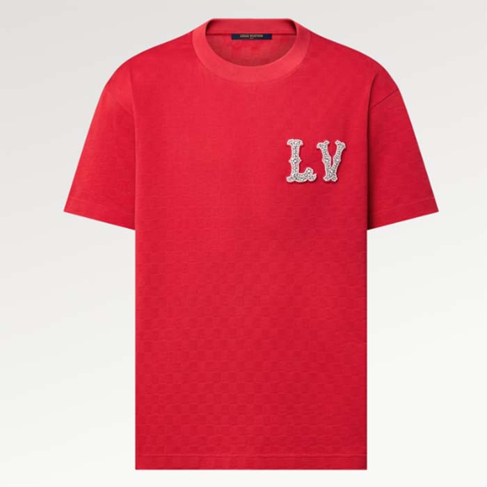 Louis Vuitton Women Cotton Pique T-Shirt Embroidered LV Patch Red Regular Fit 1AFJEC