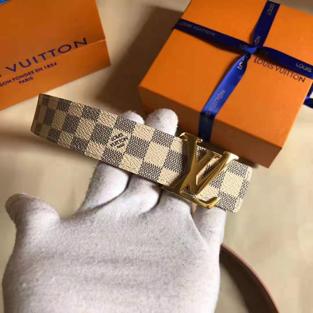 Louis Vuitton LV Unisex LV Initiales 40mm Belt in Damier Canvas-Beige