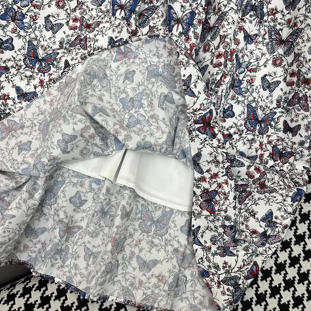 Dior Women Mid-Length Flared Skirt White Cotton Muslin with Multicolor Toile de Jouy Papillon Motif